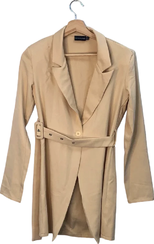 PrettyLittleThing Beige Longline Blazer with Belt UK 4