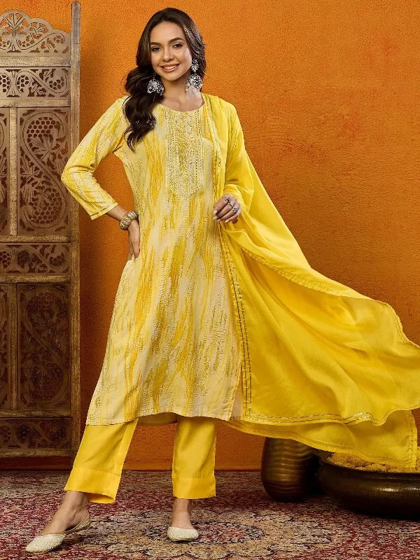 Ahika Viscose Bandhini Yellow Indian Ethnic