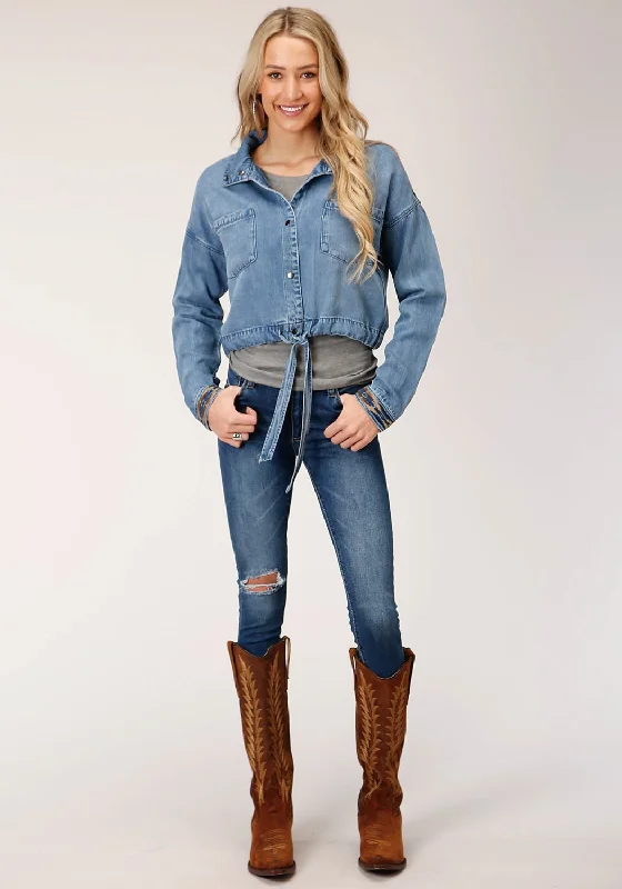 Stetson Womens Denim Denim Fold Down Stand Collar Jacket