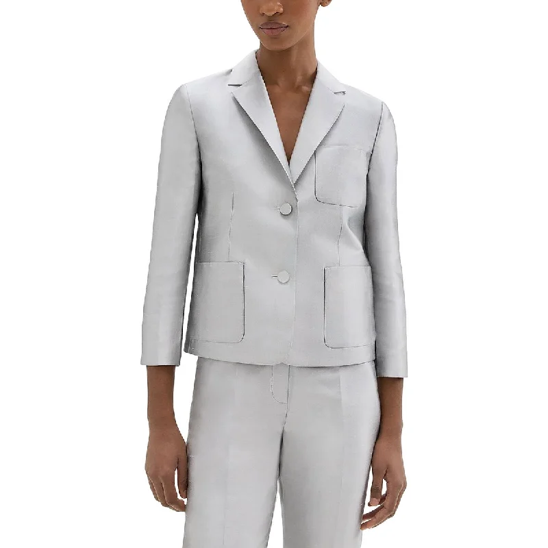 Womens Metallic Pocketed Two-Button Blazer