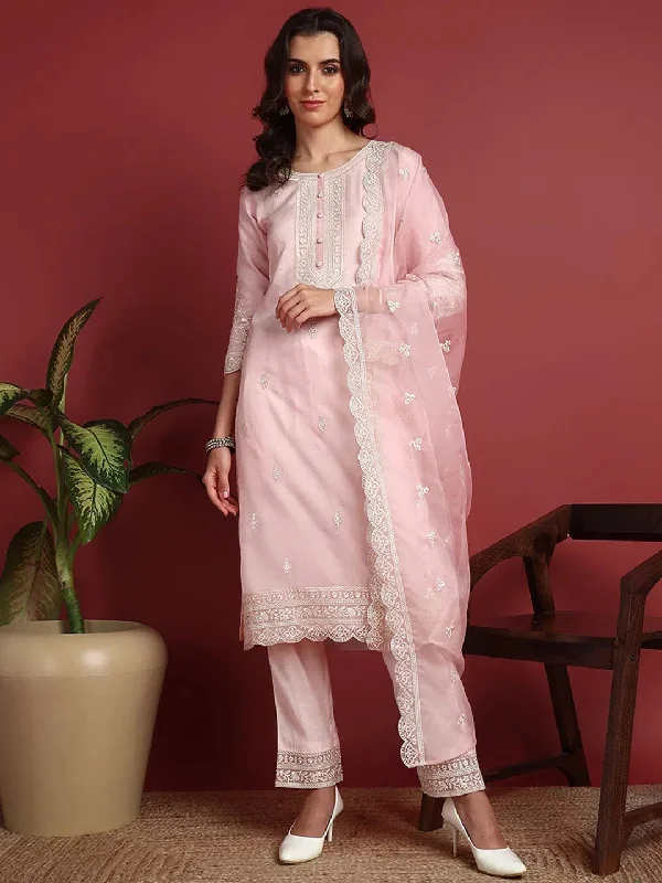 Ahika Organza Solid Pink Indian Ethnic-PKSKD2432_S