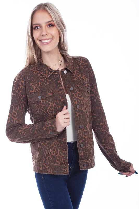 Scully Womens Leopard Cotton Blend Denim Jacket L