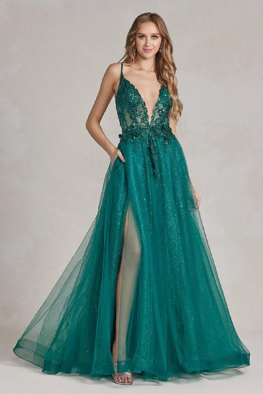 Nox Anabel C1113 Long Spaghetti Strap Beaded Prom Dress