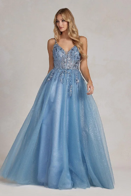 Nox Anabel E1125 Long Spaghetti Strap A Line Prom Gown