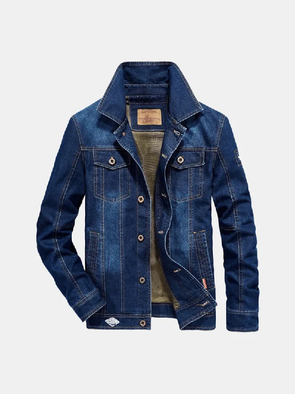 Mens Big Size Denim Embroidery Letter Patchwork Badge Jacket