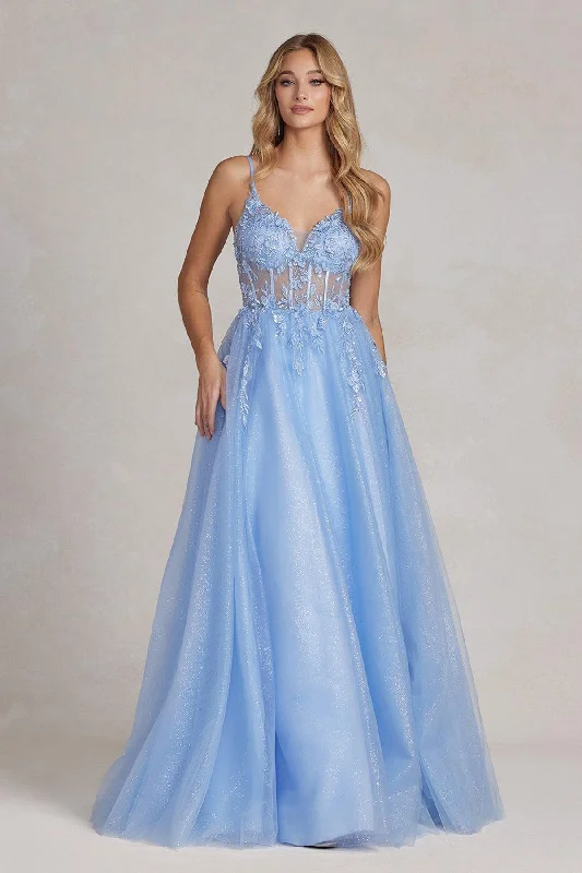 Nox Anabel T1083 Prom Long Spaghetti Strap Glitter Ball Gown