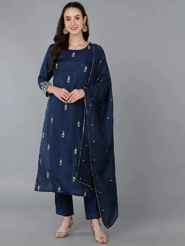 Ahika Women Silk Blend Embroidered Solid Kurta-PKSKD1698_XS