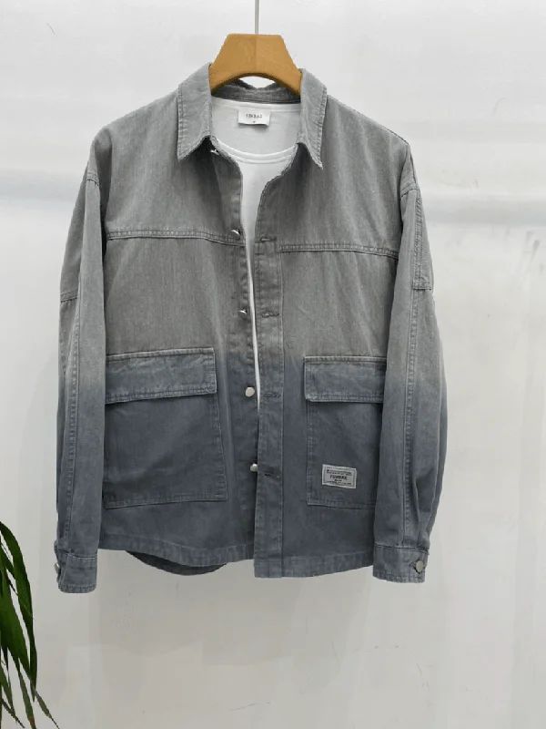 Denim Lapel Jacket Pocket Gradient Printed Men'S Jacket