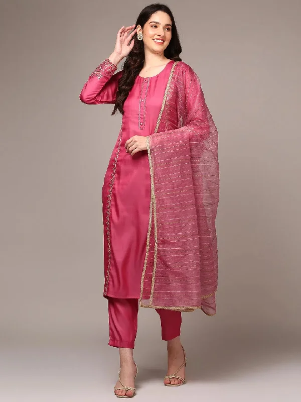 Ahika Women Pink Silk Blend Embroidered Suit Set PKSKD1989