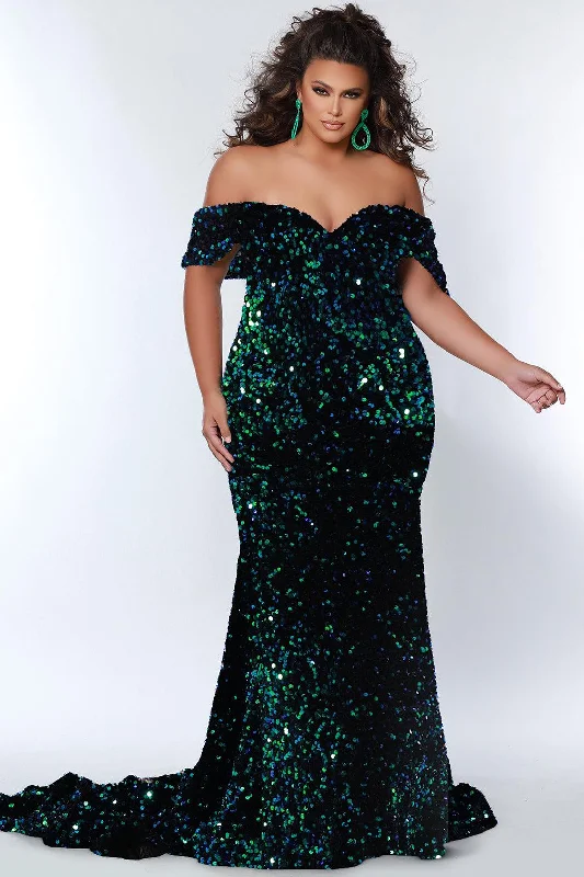 Sydneys Closet JK2313 Long Off Shoulder Plus Size Formal Fitted Prom Gown