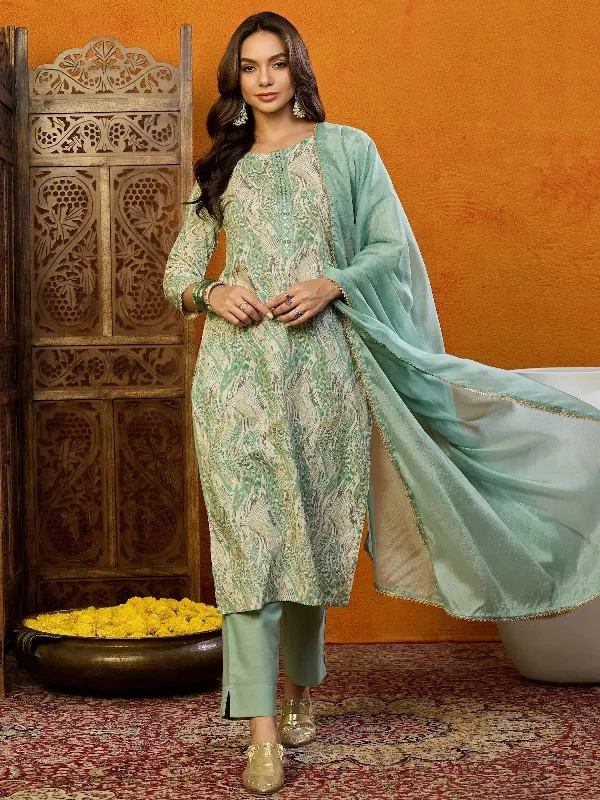 Ahika Cotton Abstract Green Indian Ethnic