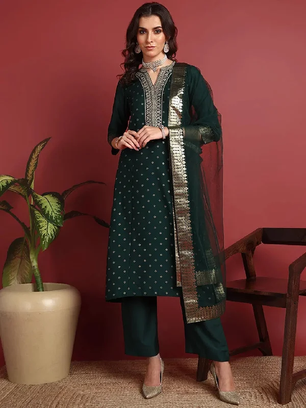 Ahika Polyester Solid Green Indian Ethnic-PKSKD2429_XS