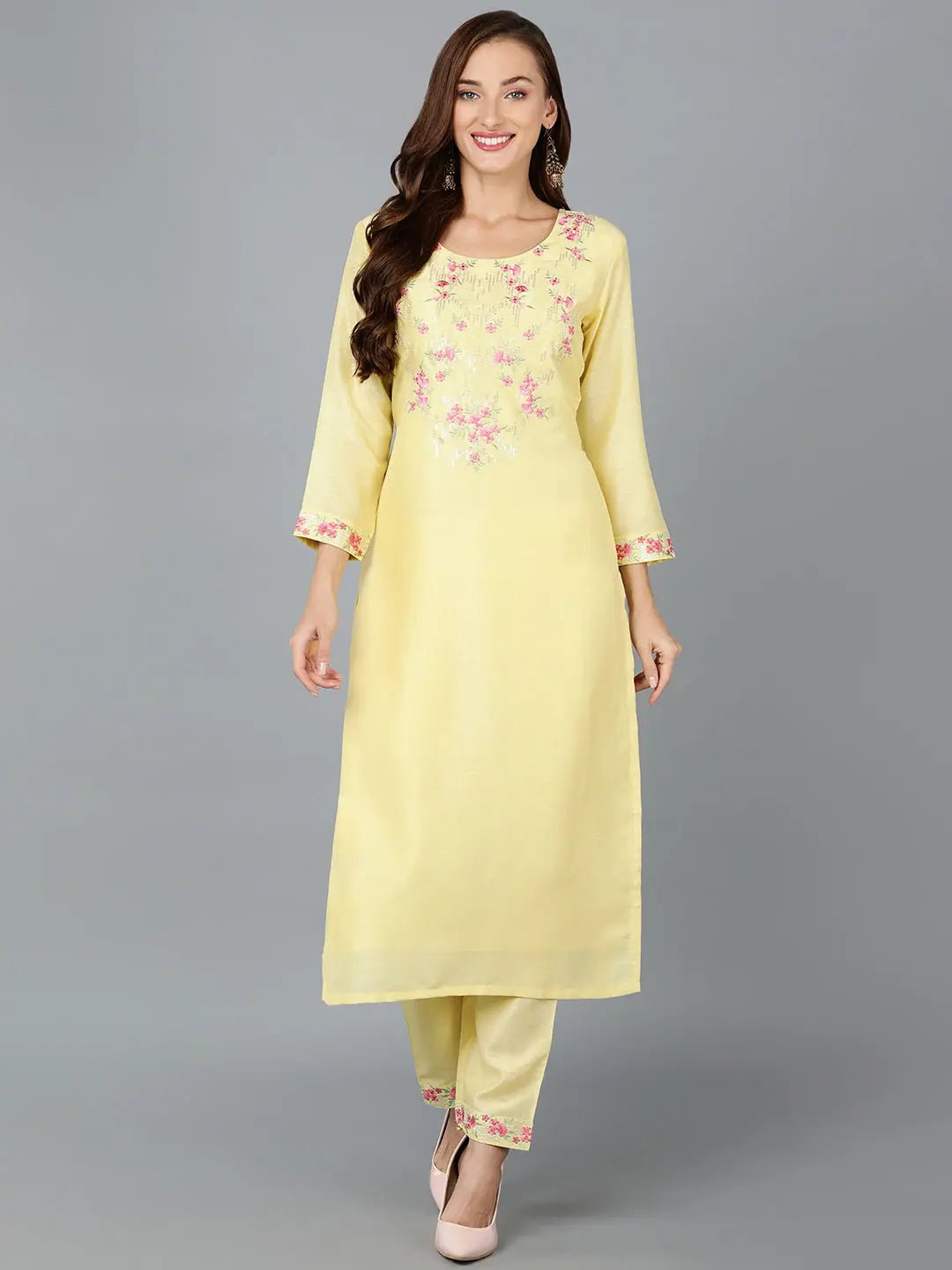 Ahika Women Silk Blend Embroidered Kurta With-VKSET1404A_XS