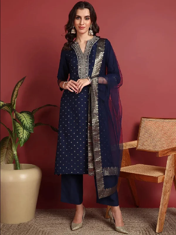 Ahika Polyester Solid Blue Indian Ethnic-PKSKD2430_XS