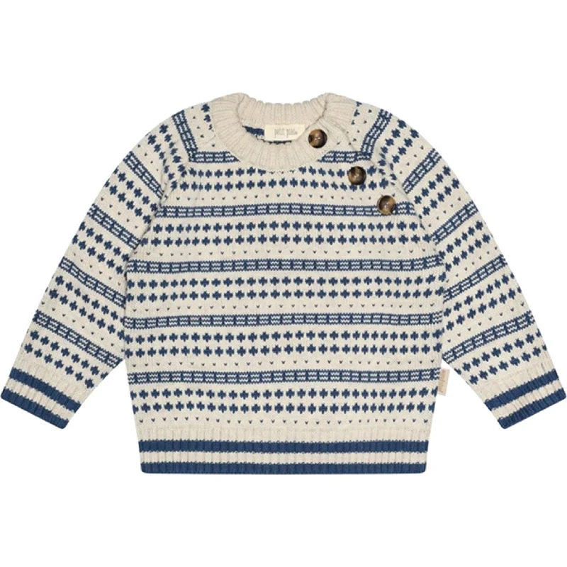 Petit Piao® Nature White/Blue Denim O-Neck Nordic Knit Sweater