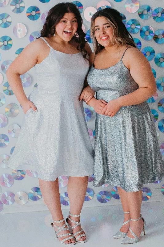 Sydneys Closet SC8118 Short Plus Size Homecoming Metallic Prom Dress