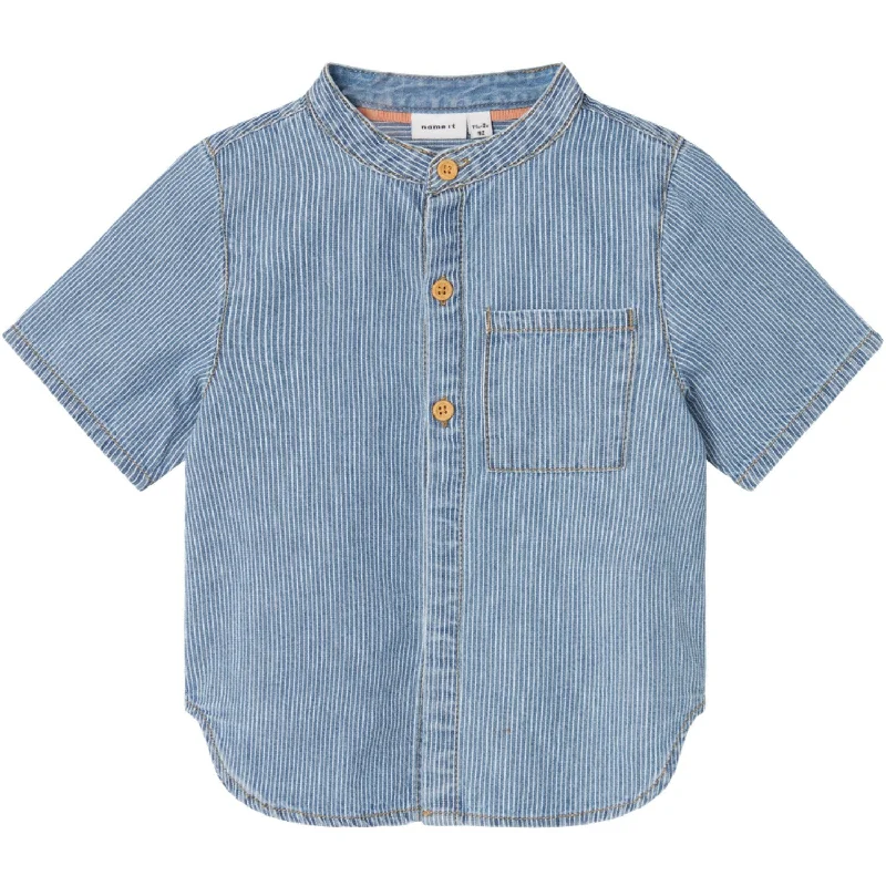 Name It Light Blue Denim White Stripe Denim Shirt