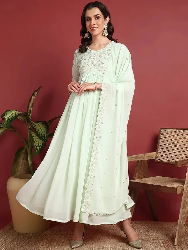 Ahika Polyester Solid Green Indian Ethnic-VKSET1516_S