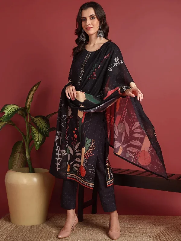 Ahika Polyester Abstract Black Indian Ethnic-PKSKD2389_XS