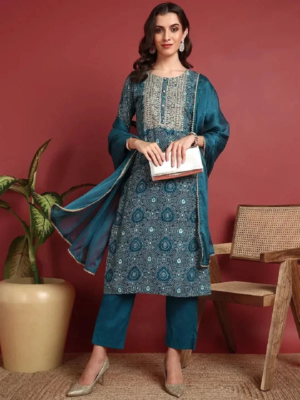 Ahika Viscose Bandhini Blue Indian Ethnic