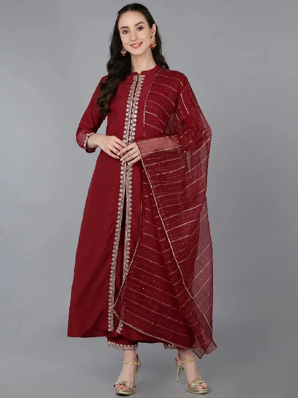 Ahika Women Silk Blend Embroidered Solid Kurta-PKSKD1697_XS