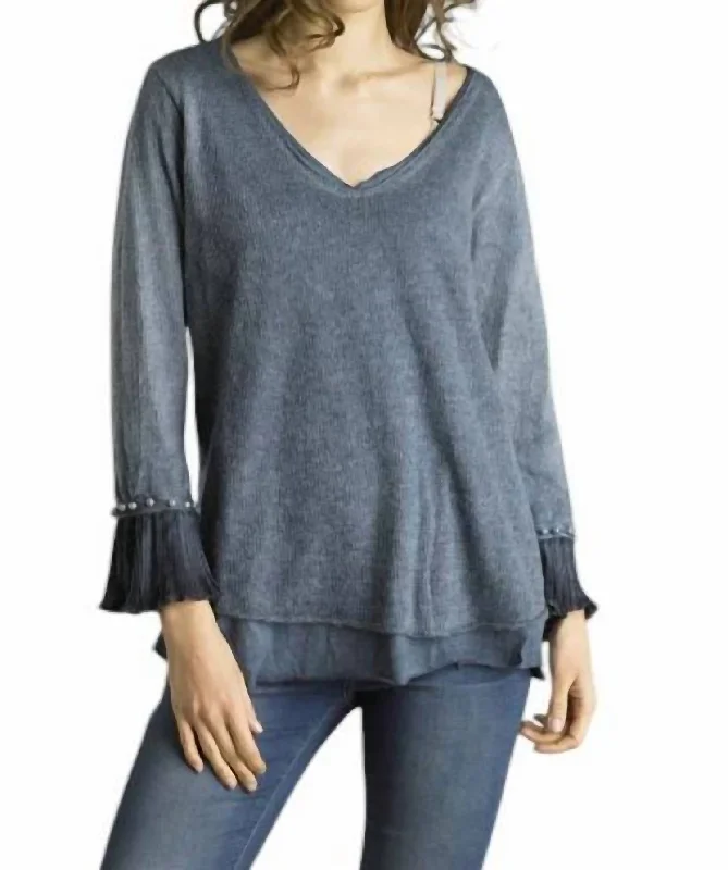 Tunic With Pearl Sleeves Top In Denim