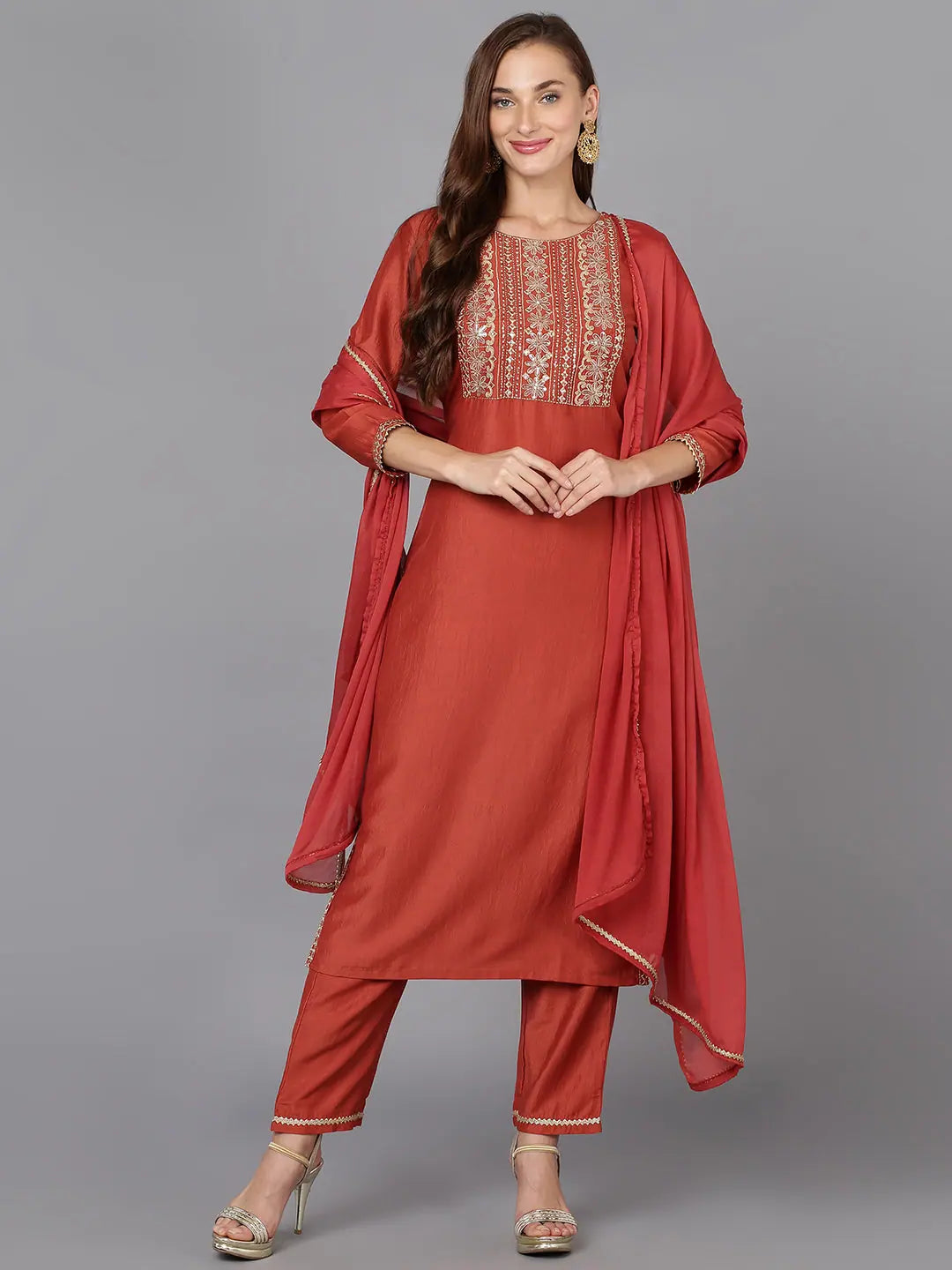 Ahika Women Silk Blend Embroidered Kurta Trouser-VKSKD1777A_XS