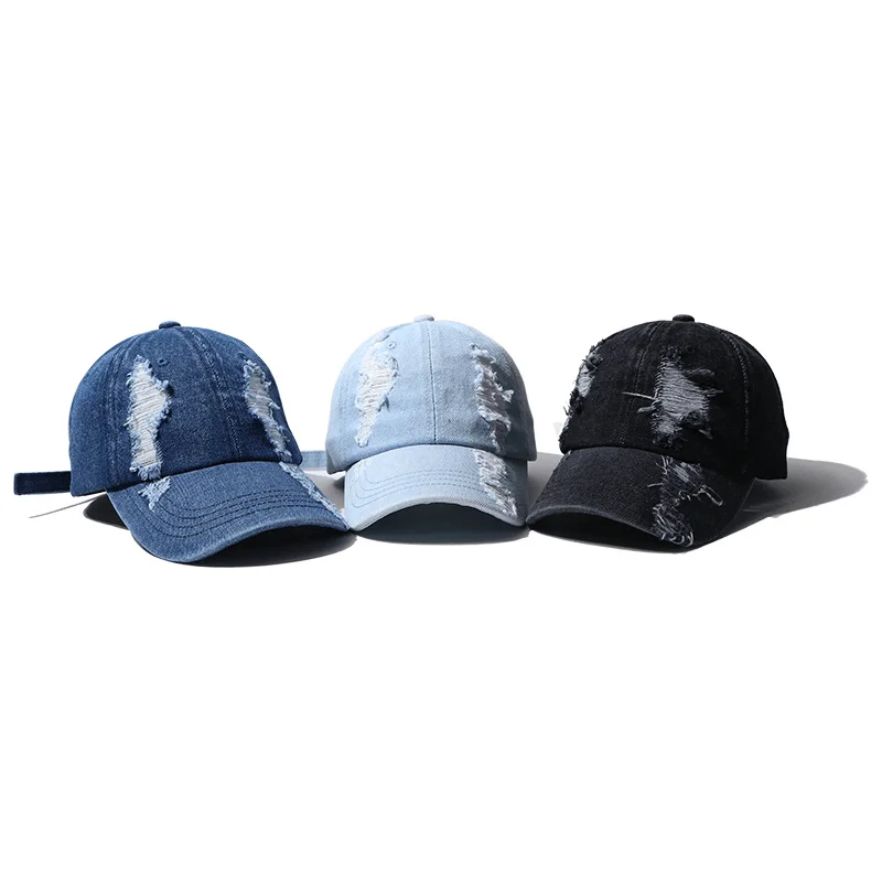 Men'S and Women'S Hole Denim Casual Duck Tongue Baseball Cap