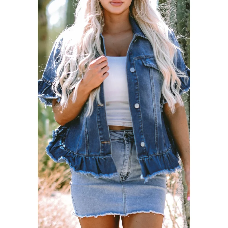 Luisa Ruffled Short Sleeve Denim Jacket