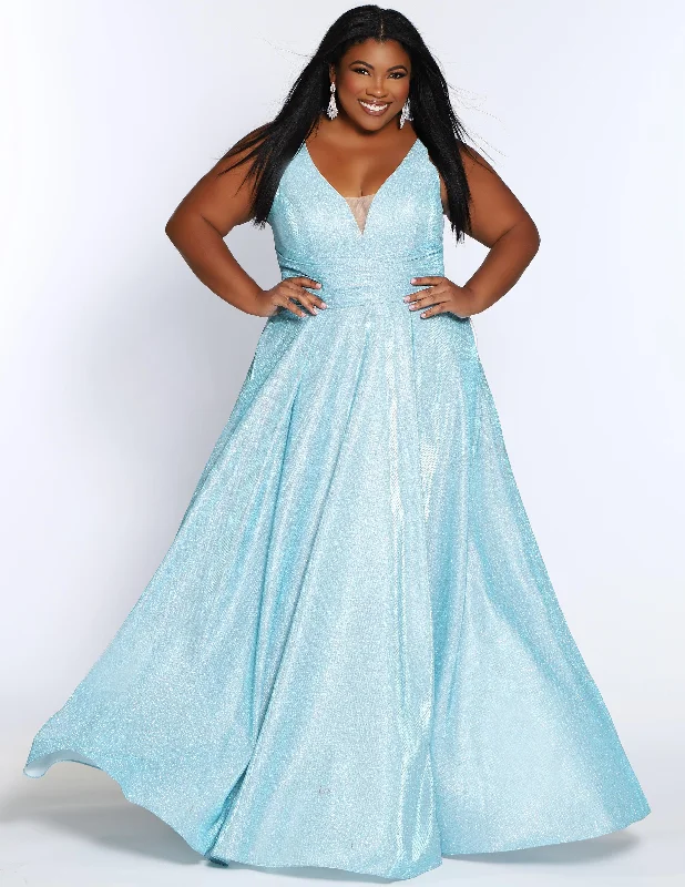 Sydneys Closet SC7324 Long Plus Size Metallic Prom Dress