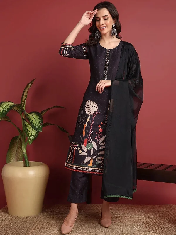 Ahika Polyester Abstract Black Indian Ethnic-PKSKD2445_XS