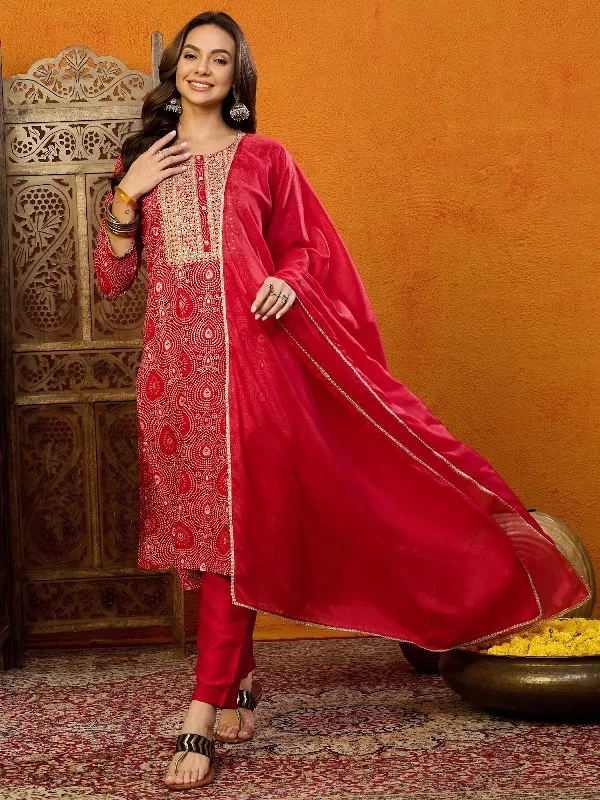 Ahika Viscose Bandhini Red Indian Ethnic