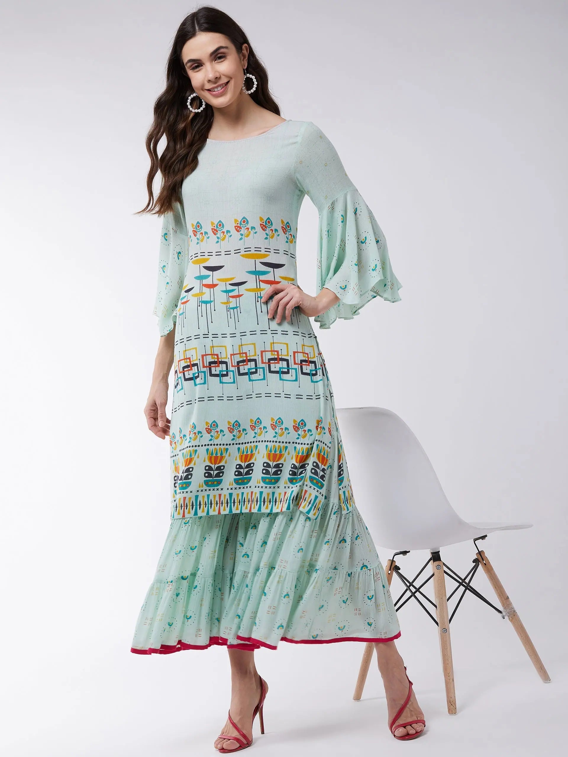 Pastel Printed Kurta With Sharara