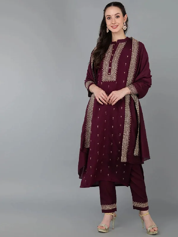 Ahika Women Silk Blend Embroidered Kurta Trouser-PKSKD1651_M