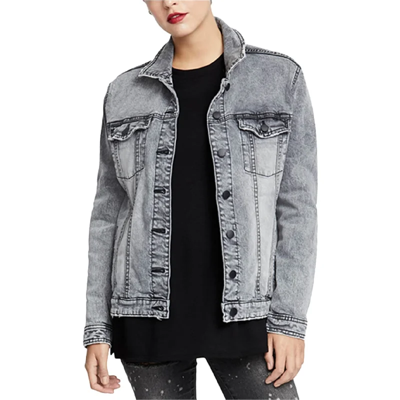 Rachel Roy Womens Denim Trucker Jean Jacket, Grey, Small