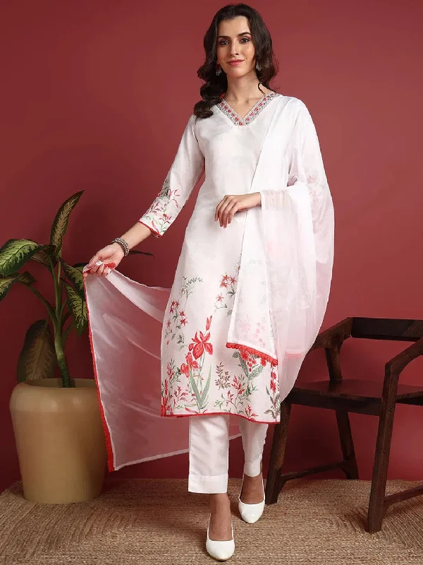 Ahika Cotton Floral White Indian Ethnic-PKSKD2448_XS