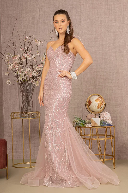 Long Spaghetti Strap Trumpet Prom Gown