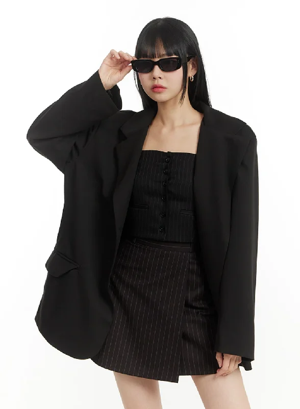 Oversized Solid Pocket Blazer IM406