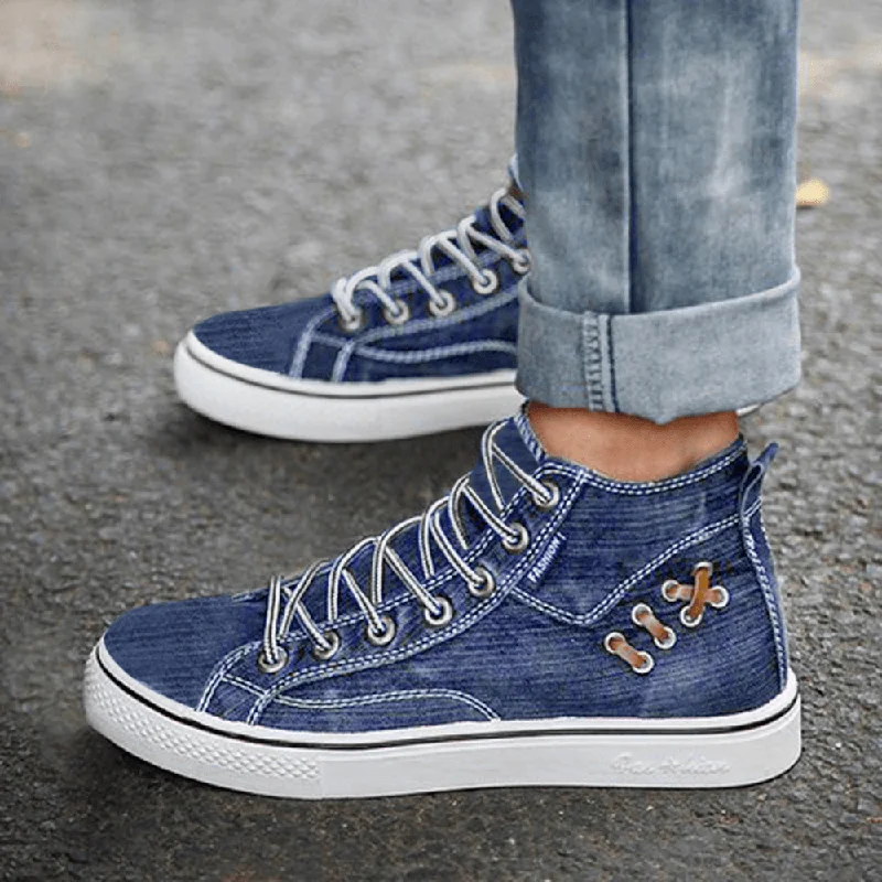 Women Denim Comfy Wearable Casual Sports High Top Flats