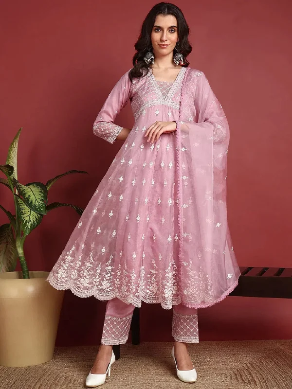 Ahika Organza Solid Pink Indian Ethnic-PKSKD2387_S