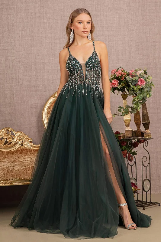 Prom Long Spaghetti Strap Beaded Gown