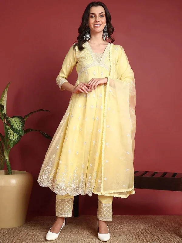 Ahika Organza Solid Yellow Indian Ethnic-PKSKD2385_S