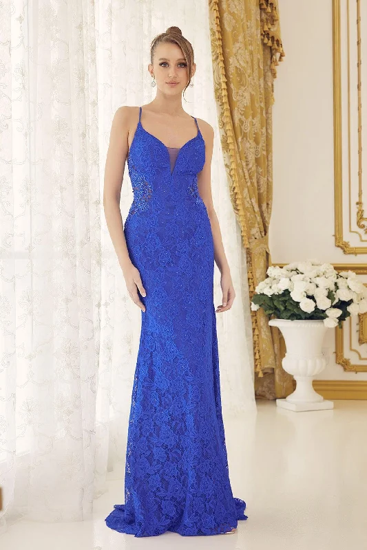 Nox Anabel E1076 Long Spaghetti Strap Lace Prom Gown