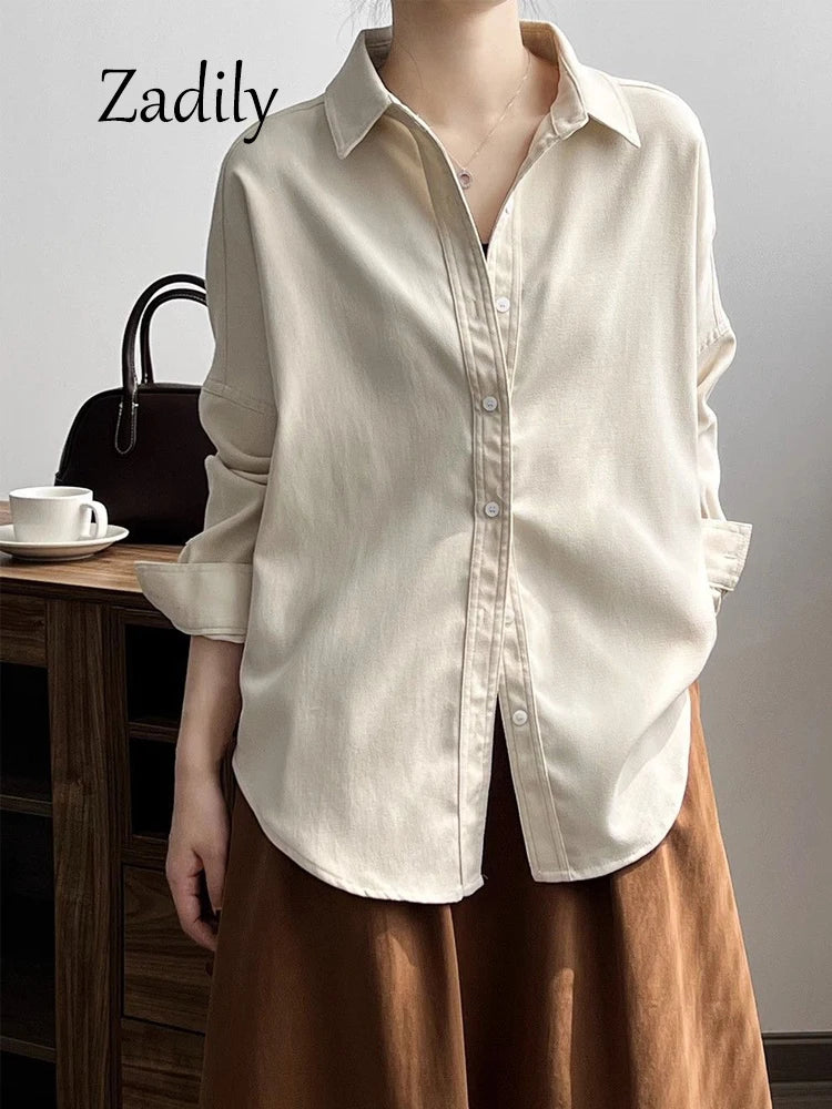 Button Up Long Sleeve Loose Blouse