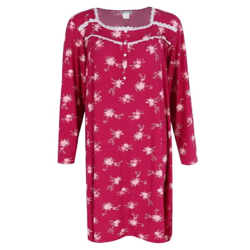 Elegant Emily Women's Floral Lace Long Sleeve Sleep Gown