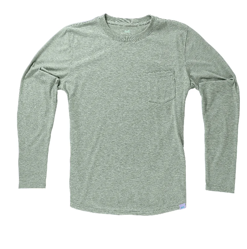 Everyday Long Sleeve Tee with Pocket in Heather Clover