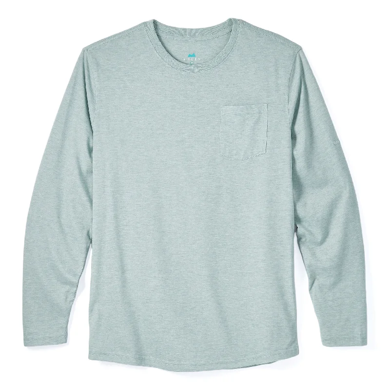 Everyday Long Sleeve Tee with Pocket in Heather Gray Green