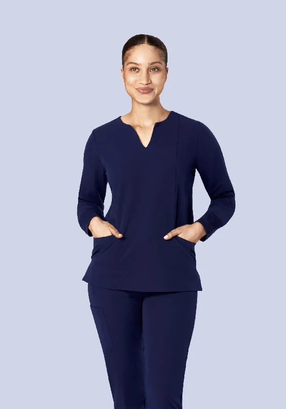 Long Sleeve Notch Neck Top Navy