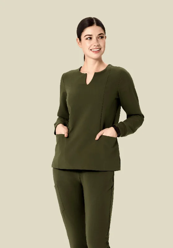 Long Sleeve Notch Neck Top Olive