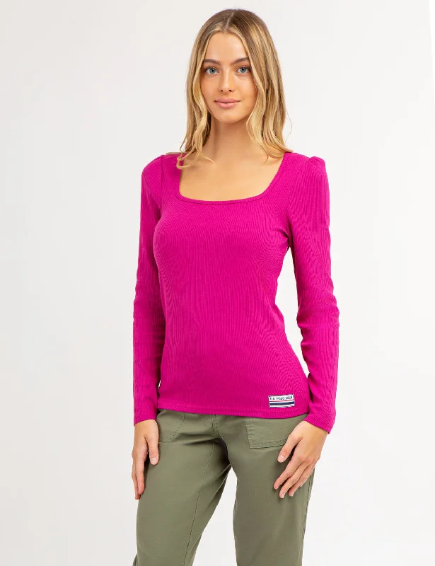 LONG SLEEVE SQUARE NECK RIBBED TOP